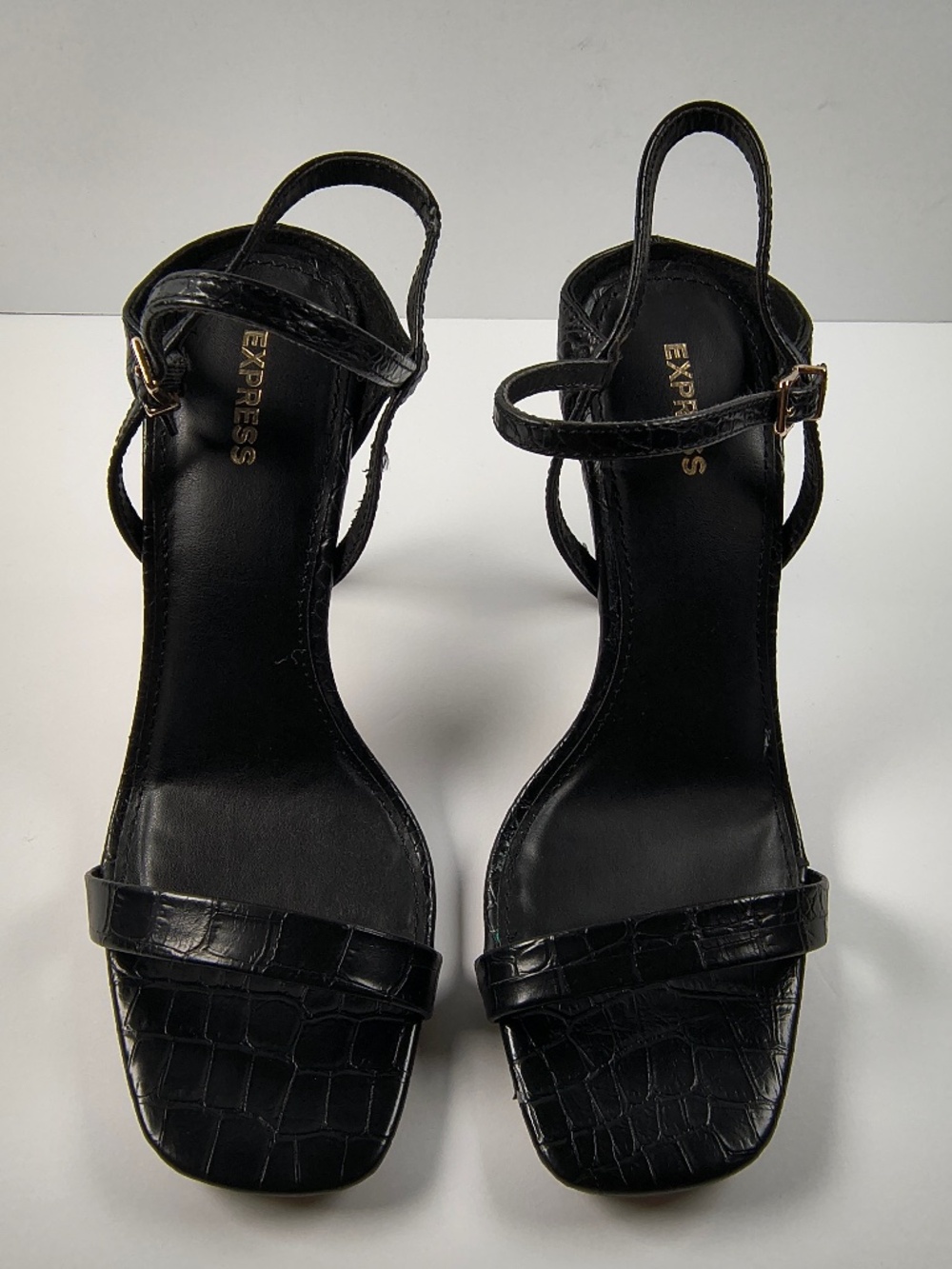 Express Black Croc Embossed Strappy Heels